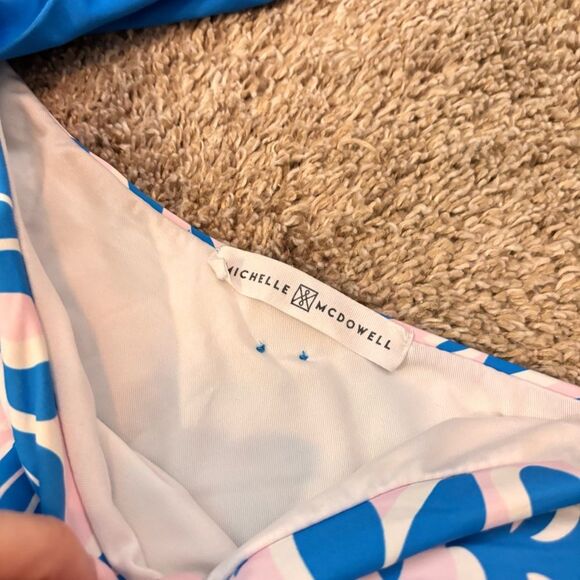 Michelle Mcdowell Women’s Floral Blue Mia One Shoulder One Piece Swimsuit Large - Picture 2 of 5